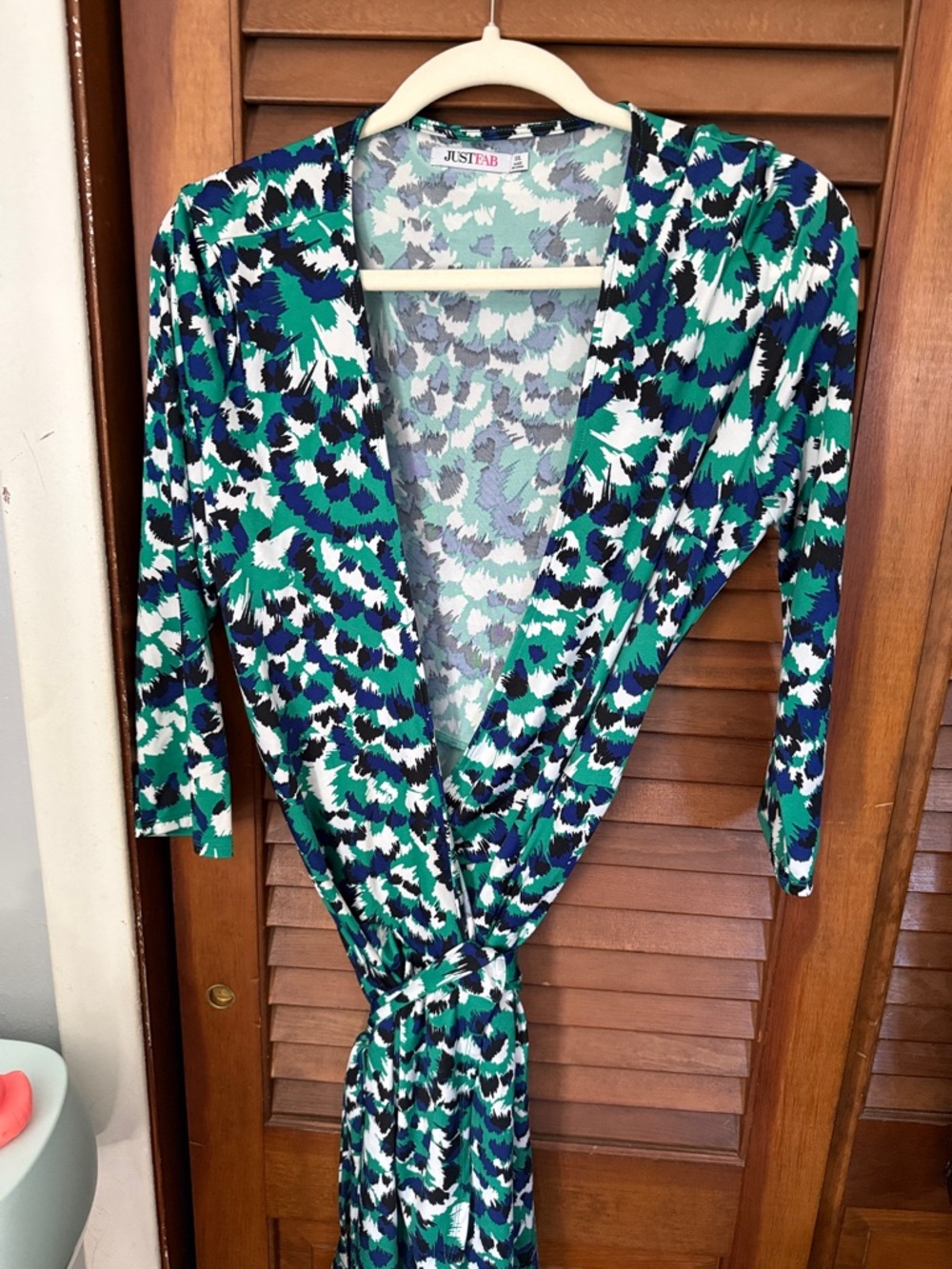 JustFab Green, Teal & Blue Printed Wrap Dress